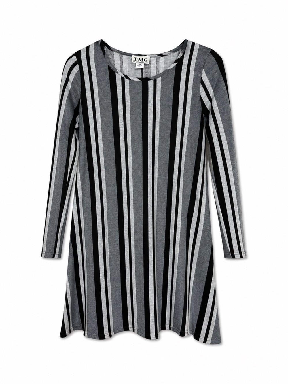 TMG New York Striped Swing Tunic Top Medium Black Gray Made in USA